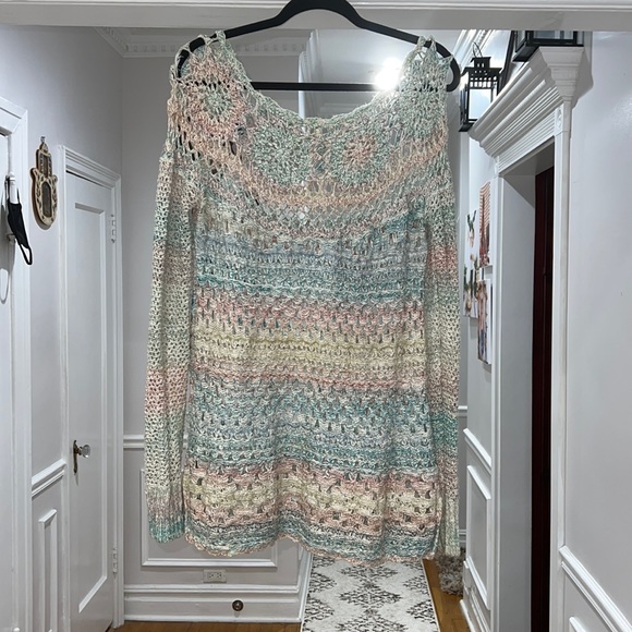 Free People Sweaters - Free people Medium open knit crochet knit rainbow weave sweater